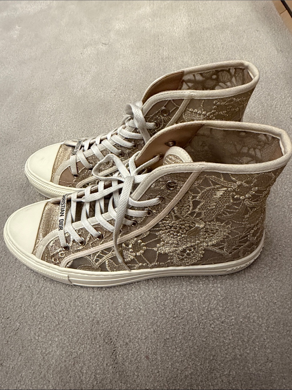 Dior Beige and White High-Top Logo Sneakers - Picture 2 of 4
